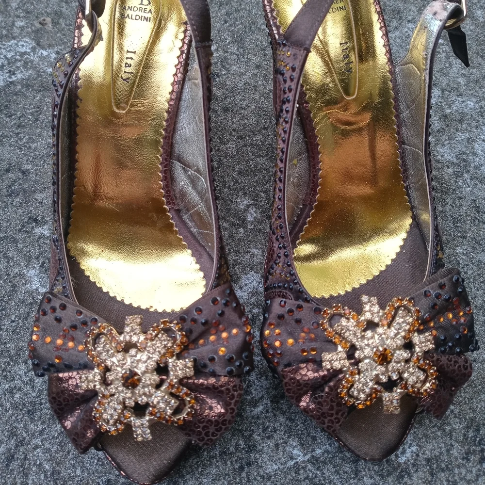 Vintage Andrea Baldini Art Deco Style Shoes 37 Evening Rhinestones